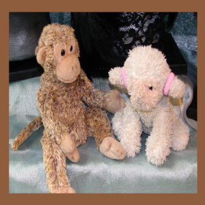 image of MonkeySheeps shop Muses, "Bonzai the Monkey," and "Sheepies the sheep."